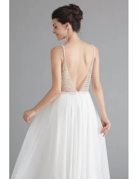 Elegant Chiffon Open Back Long Formal Party Dress With Beading Top