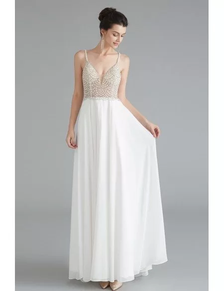 Elegant Chiffon Open Back Long Formal Party Dress With Beading Top