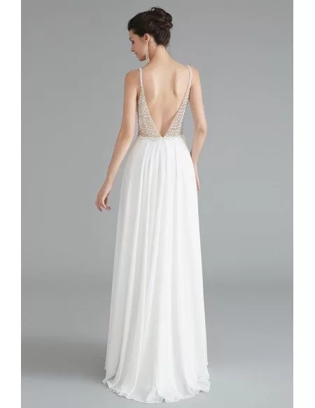 Elegant Chiffon Open Back Long Formal Party Dress With Beading Top