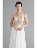 Elegant Chiffon Open Back Long Formal Party Dress With Beading Top