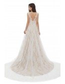 Slim Champagne With Ivory Lace  Aline Wedding Dress With Long Train