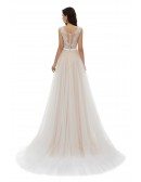 Boho Champagne With Ivory Beaded Lace Wedding Dress Tulle With Long Train
