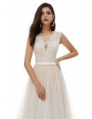Boho Champagne With Ivory Beaded Lace Wedding Dress Tulle With Long Train