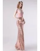 Sexy Sparkly Gold And Pink Velvet Semi Formal Dress For 2020