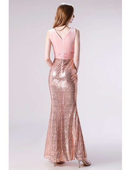 Sexy Sparkly Gold And Pink Velvet Semi Formal Dress For 2020