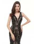 Stunning Long Black Sequins Mermaid Prom Dress Sparkly With Vneck
