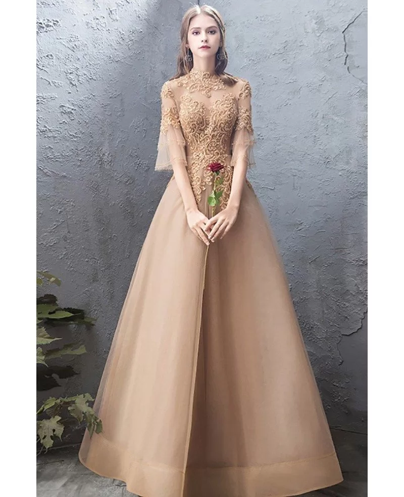 Champagne Gold Embroidery Long Formal ...