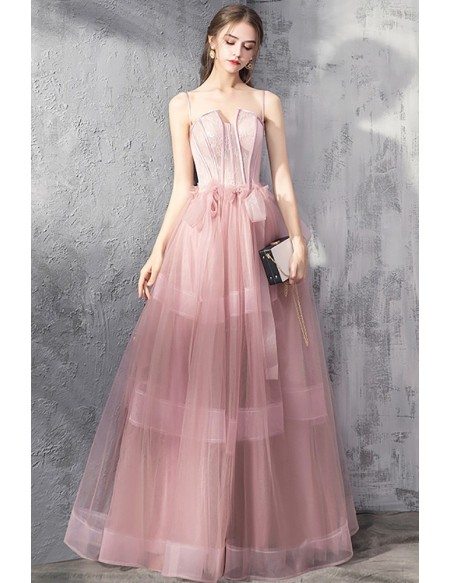 Rose Pink Tulle Party Prom Dress Corset With Spaghetti Straps #DM69041 ...