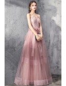 Rose Pink Tulle Party Prom Dress Corset With Spaghetti Straps