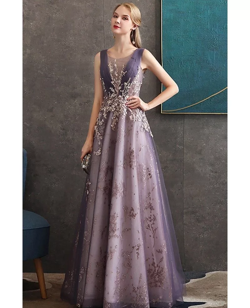 Luxury Purple Aline Formal Long Party Dress With Sparkly Embroidery # ...