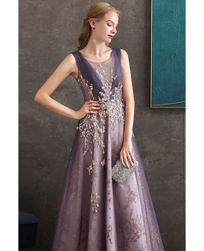 Luxury Purple Aline Formal Long Party Dress With Sparkly Embroidery # ...