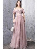 Gorgeous Off Shoulder Long Tulle Pink Prom Dress With Beading