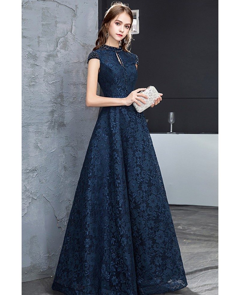 Party Dress Navy Blue Plain Gown LSTV114897