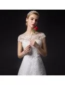 Feminine A-Line Scoop Neck Court Train Tulle Wedding Dress With Appliques Lace