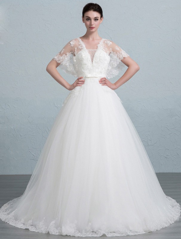 Dreamy Ball Gown Strapless Tulle Sequin Applique Long Wedding Dresses C4533