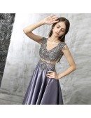 Exotic Beaded Pleated Purple Long Prom Dress Vneck With Train