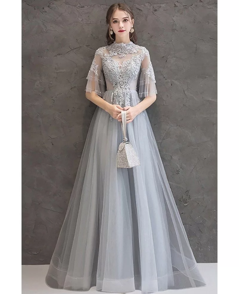 grey long prom dress