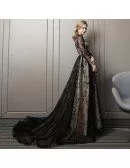 Vogue Long Black Lace Prom Dress With Sheer Long Sleeves