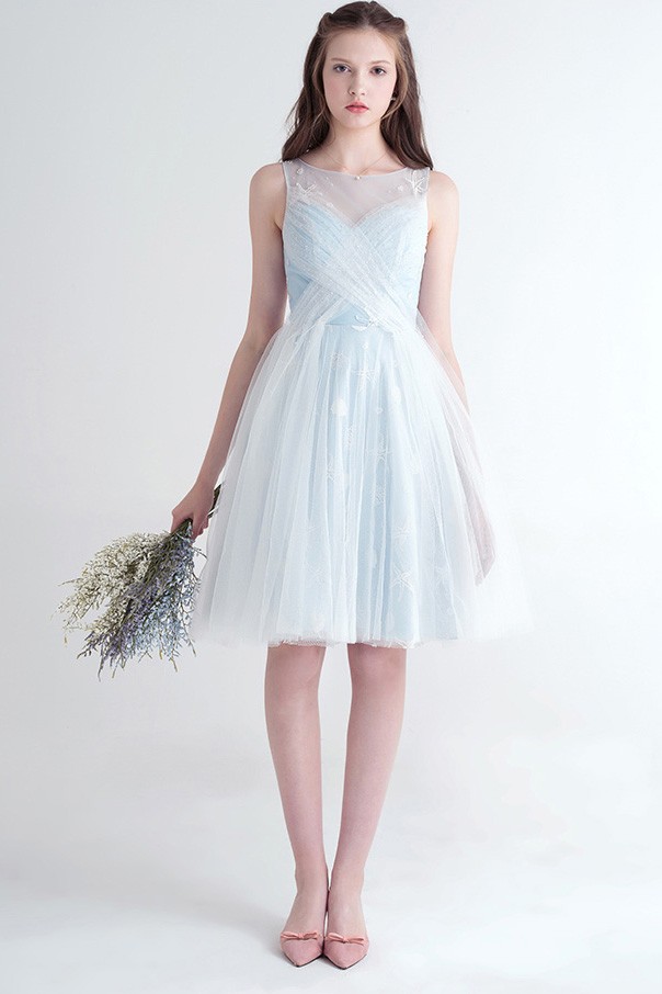 Beaded Scoop A-Line Ruffle Knee-Length Dress Sage main image 1