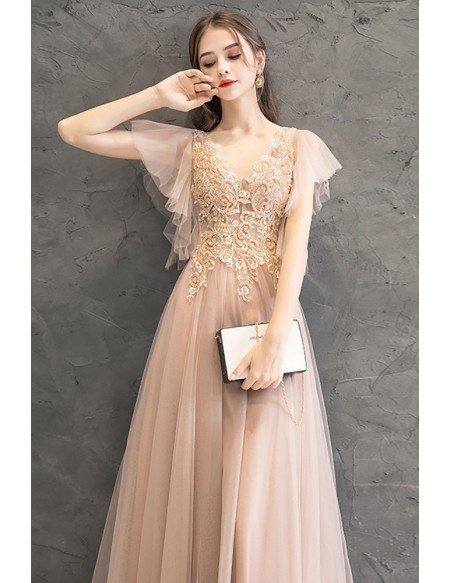 Gorgeous Puffy Sleeves Fairy Prom Dress Pink With Hand Beading #DM69033 ...