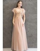 Gorgeous Puffy Sleeves Fairy Prom Dress Pink With Hand Beading