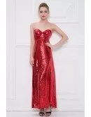 Sexy Red Sequined Sweetheart Long Evening Dress With Split