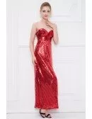 Sexy Red Sequined Sweetheart Long Evening Dress With Split
