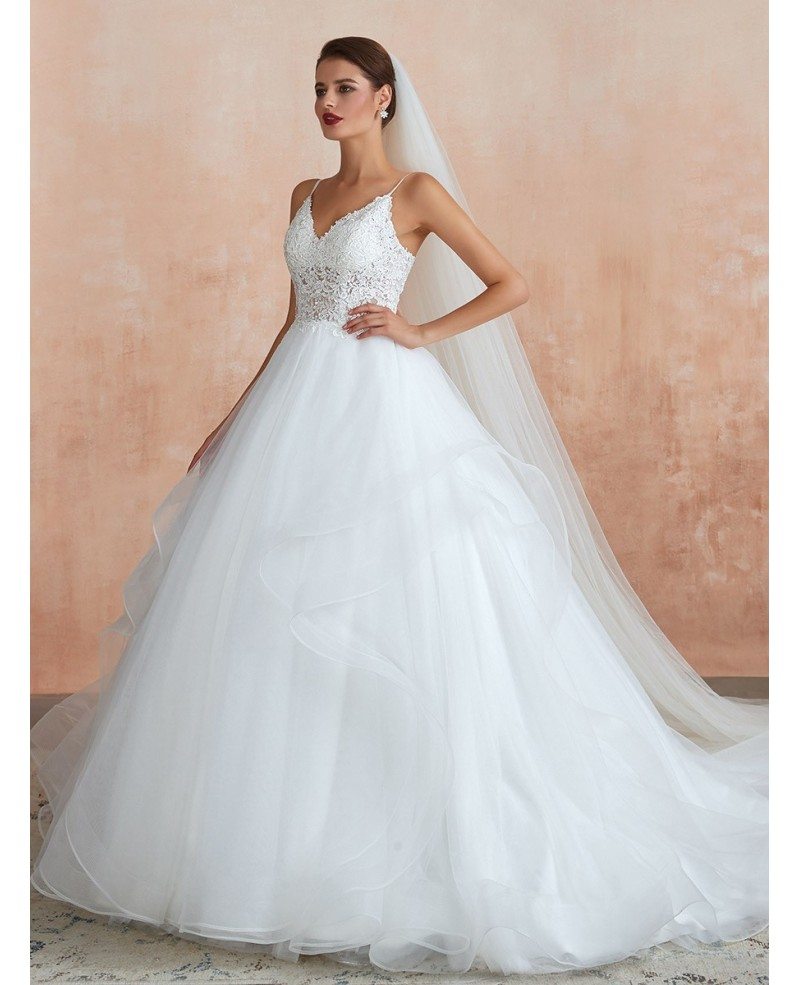 Elegant Strapless Satin Flounced Ballgown Wedding Dress
