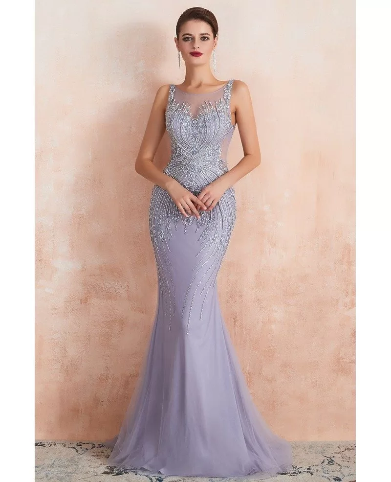 2020 Sexy Mermaid Light Purple Petite Prom Dress With Heavy Hand