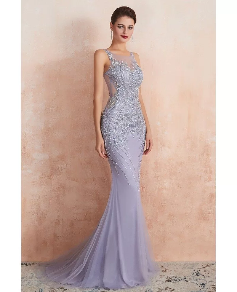 2020 Sexy Mermaid Light Purple Petite Prom Dress With Heavy Hand
