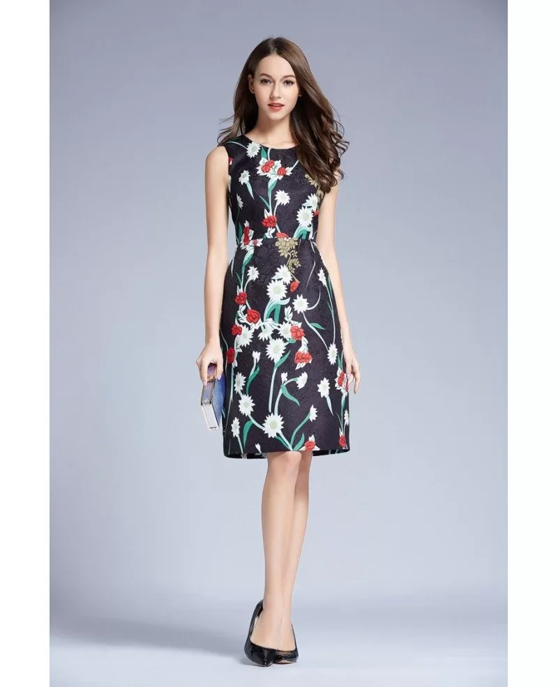 Summer Floral Printed A-Line Chiffon Knee Length Wedding Guest Dress # ...