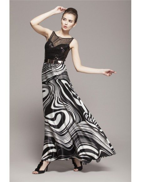 Chic A-Line Chiffon Printed Wedding Guest Dress With Sequins