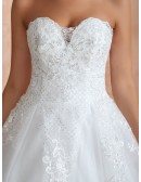 Strapless Princess White Sequin Lace Long Wedding Dress With Train