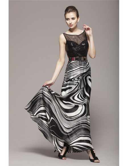 Chic A-Line Chiffon Printed Wedding Guest Dress With Sequins