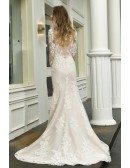 High Quality Split Front Lace Wedding Dress With Lace Long Sleeves