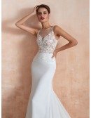 Sleeveless Mermaid Chiffon Long Beach Wedding Dress With See-through Lace Bodice