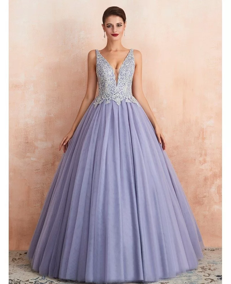 Low Back Ballgown Lavender Color Wedding Dress With Beaded Lace # ...