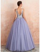 Low Back Ballgown Lavender Color Wedding Dress With Beaded Lace