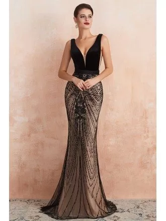 Low Back Tight Mermaid Black Long Formal Dress With Beading