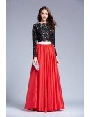 Stylish Two-Pieces Lace Satin Prom Dress With Long Sleeves