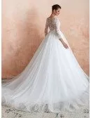 Modest Classic Tulle Lace Long Sleeve Wedding Dress With Big Ball Gown