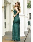 Turquoise Green Formal Sequins Sparkly Party Dress With Split Spaghetti Straps