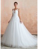Classy V Neck Sequin Lace Ballroom Wedding Dress Sleeveless For 2020