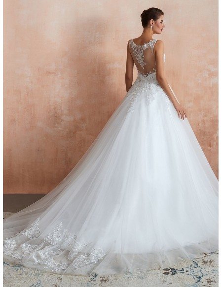 Classy V Neck Sequin Lace Ballroom Wedding Dress Sleeveless For 2020