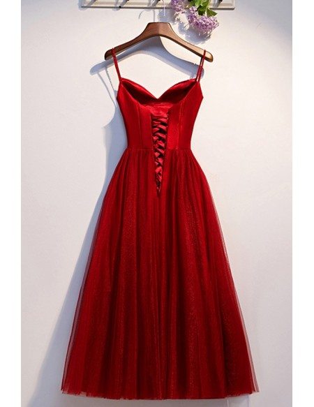 Burgundy Simple Red Tulle Party Dress With Straps