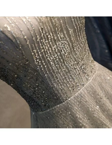 Sparkly Silver Sequins Bling Prom Dress With Illusion High Neck
