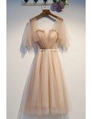 Nude Short Tulle Hoco Party Dress With Puffy Sleeves