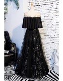 Special Ruffle Sleeve Long Black Party Dress With Patterns