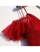 Flowy Red Formal Long Tulle Prom Dress With Vneck