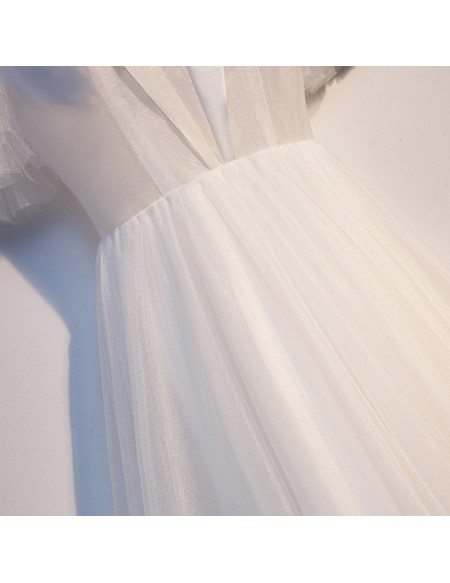 Elegant Long White Formal Dress Tulle With Sleeves